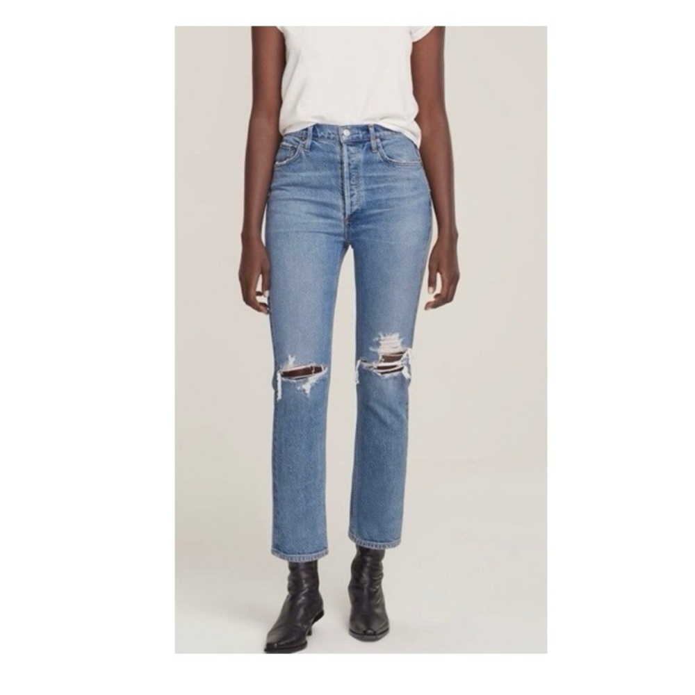 Agolde Riley Distressed Button‎ Fly Jeans